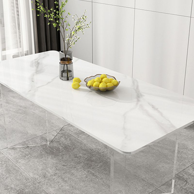 Eettafel met stenen blad Eigentijdse rechthoekige eettafel met dubbel voetstuk