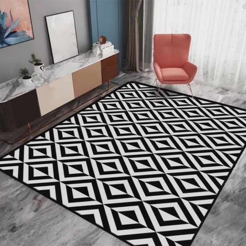 Black Modern Rug Polyester Graphic Rug Non-Slip Backing Area Rug for Living Room