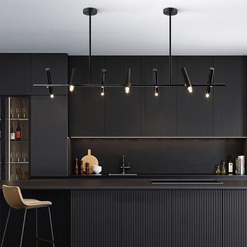 Black Linear LED Island Chandelier Lights Metal New Modern Hanging Lamp for Dining Room