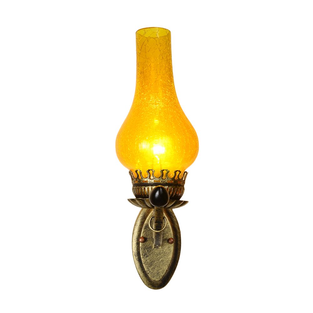 Coastal Candle Wall Mount Light 1 Head Yellow Crackle Glass Wall Sconce Lamp in Bronze