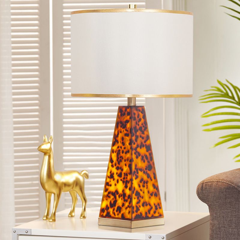 Fabric Drum Nightstand Light Modernism 1 Light White Table Lamp with Tower Leopard Print Acrylic Base