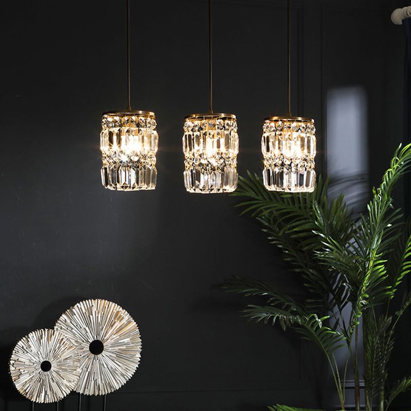 Modern Style Cylinder Island Lighting Fixtures Crystal 3- Light Island Pendant Lights