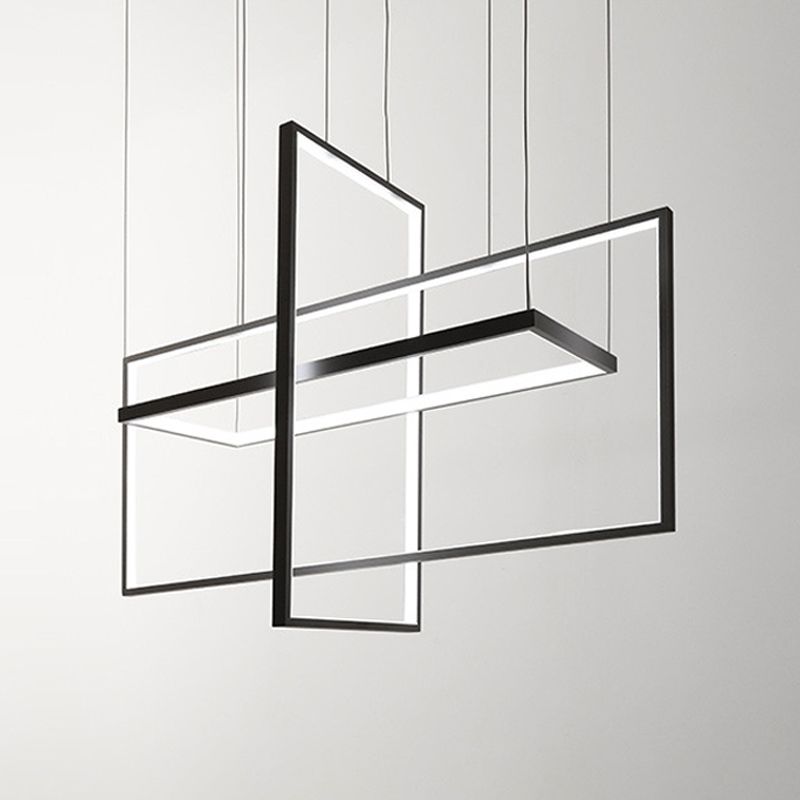 Rettangolo metallo a sospensione del soffitto semplice stile nero Luce isola a led in luce calda/bianca/naturale, larghe 23,5 "/31,5"/38 "