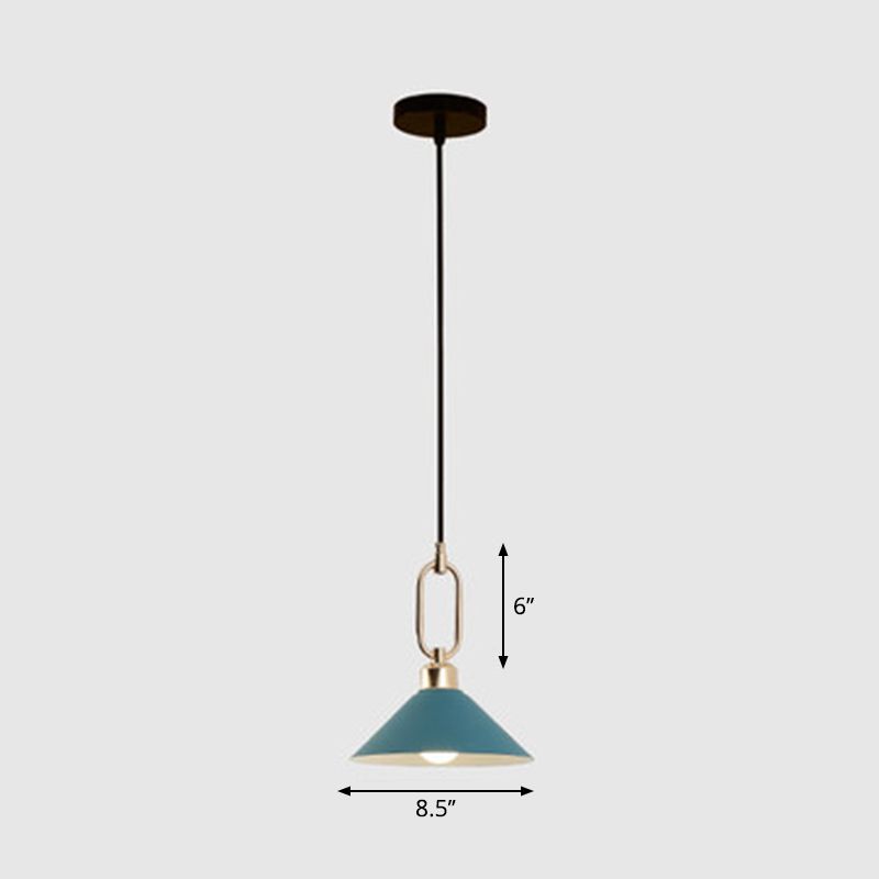 Macaron Single-Bulb Pendant Light Conical Plafond Lampe avec ombre en métal et anneau ovale