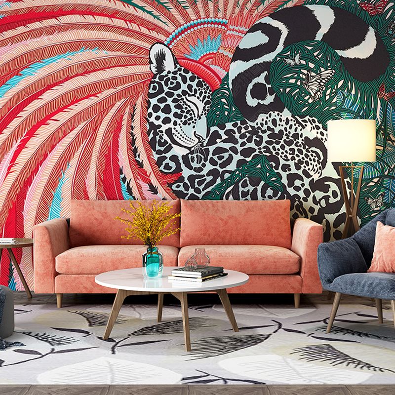 Decorative Leopard Mural Wallpaper for Accent Wall Fantasy Wall Covering, Personalized Size Available