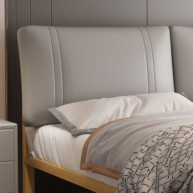 Genuine Leather Upholstered Panel Bed Natural 39.3" High Bed Frame