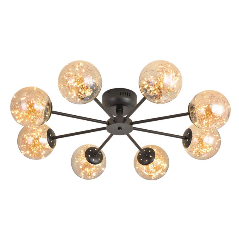 Einfache LED Starry Semi Flush Mount Black Globe Deckenleuchte mit Glasschatten