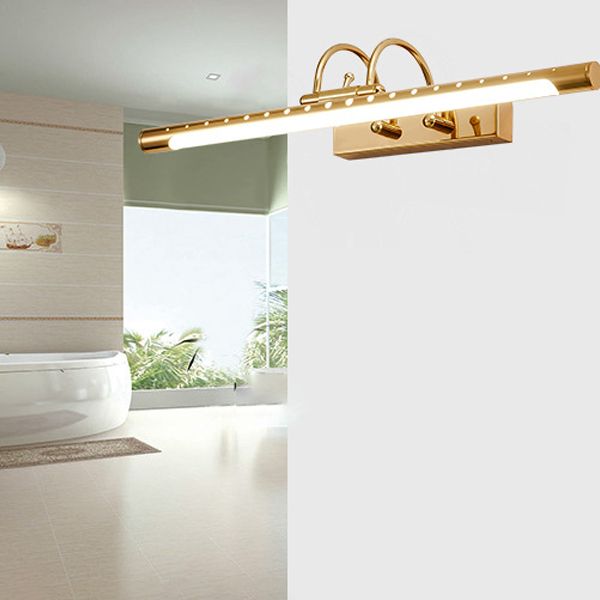 Metal Linear Shade Wall Lighting Modern 1 Light Mirror Wall Mount Light Fixture in Gold