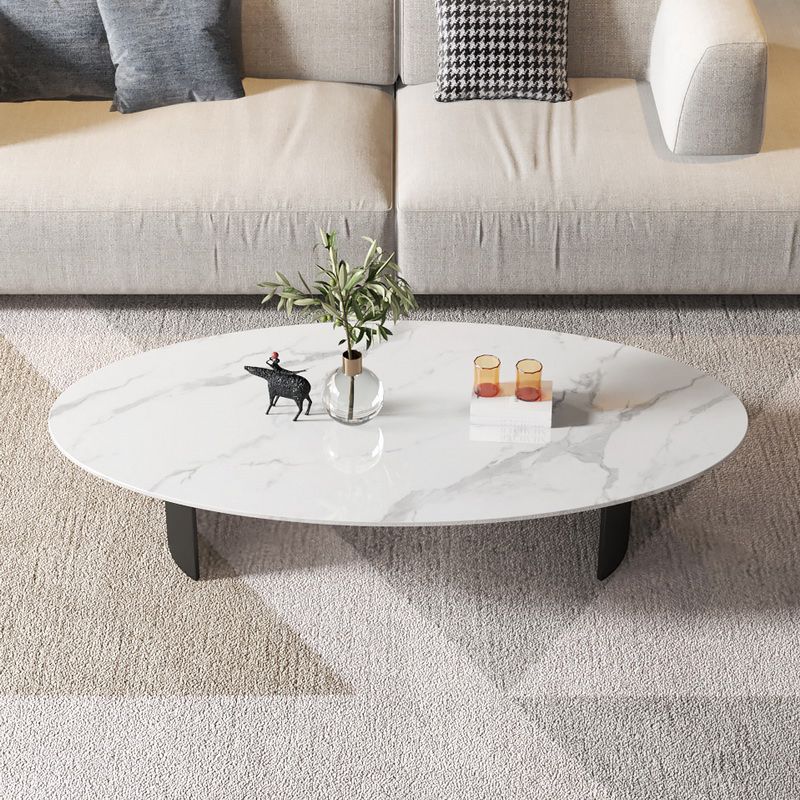 Oval Coffee Cocktail Table with 2 Legs for Living Room in White