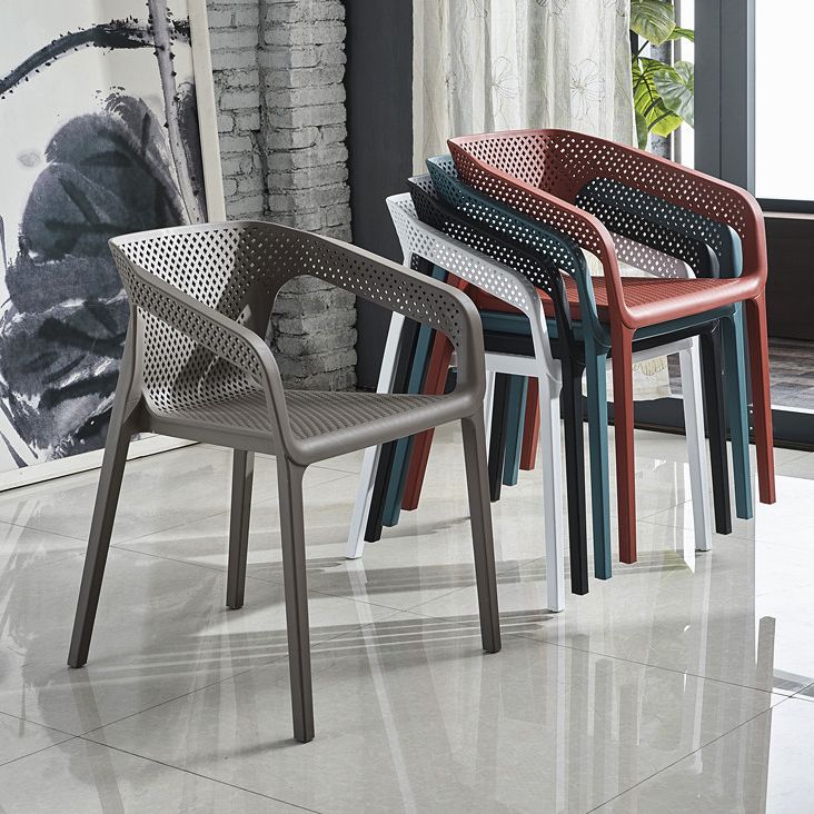Contemporary Style Dining Room Plastic Arm Chair Multicolor Stacking Dining Chair