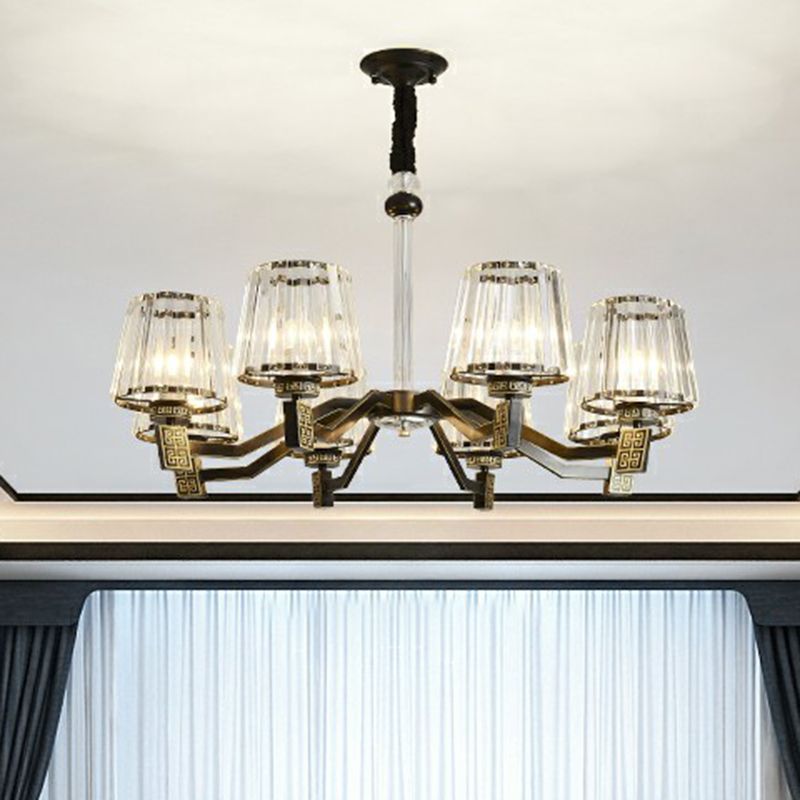 Cone Pendant Lamp Retro Black Crystal Prism Chandelier Light Fixture for Living Room