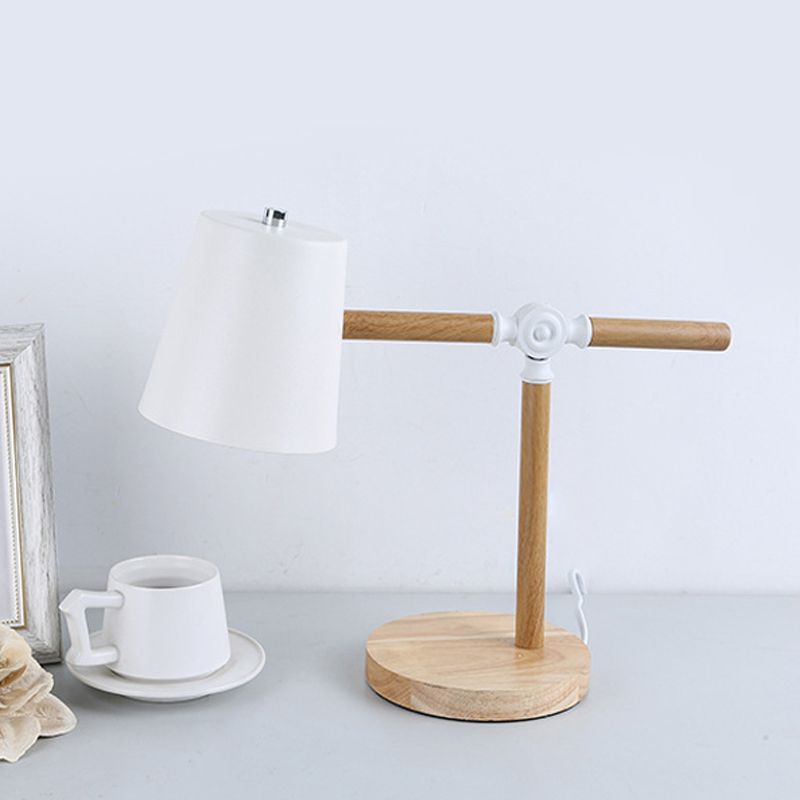 Holzschwung Arm Tischlampe Nordic 1 helles Nachttischlicht mit Fassschatten in Schwarz/Weiß/Rosa