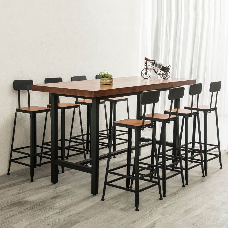 Contemporary Style Bar Table Set 1/2/9 Pieces Rectangle Bar Table with Wood Stools