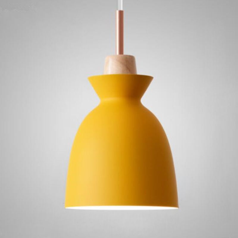 Tonalità in metallo appeso leggero stile nordico 1 ristorante leggero con soffitto a sospensione con top in legno