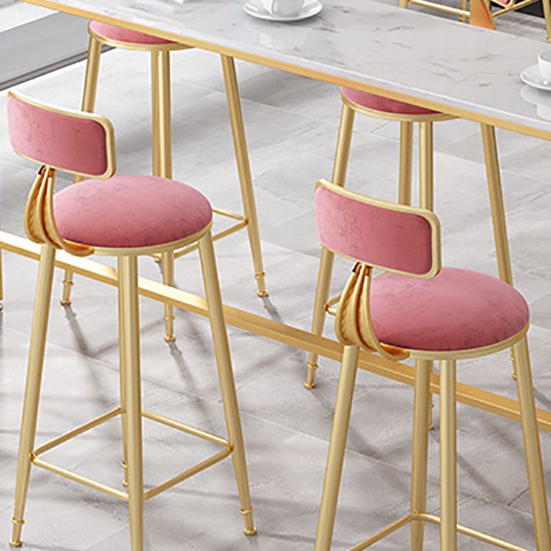 Glam Style Round Barstool Armless Low Back Bar Stool with Metal Base