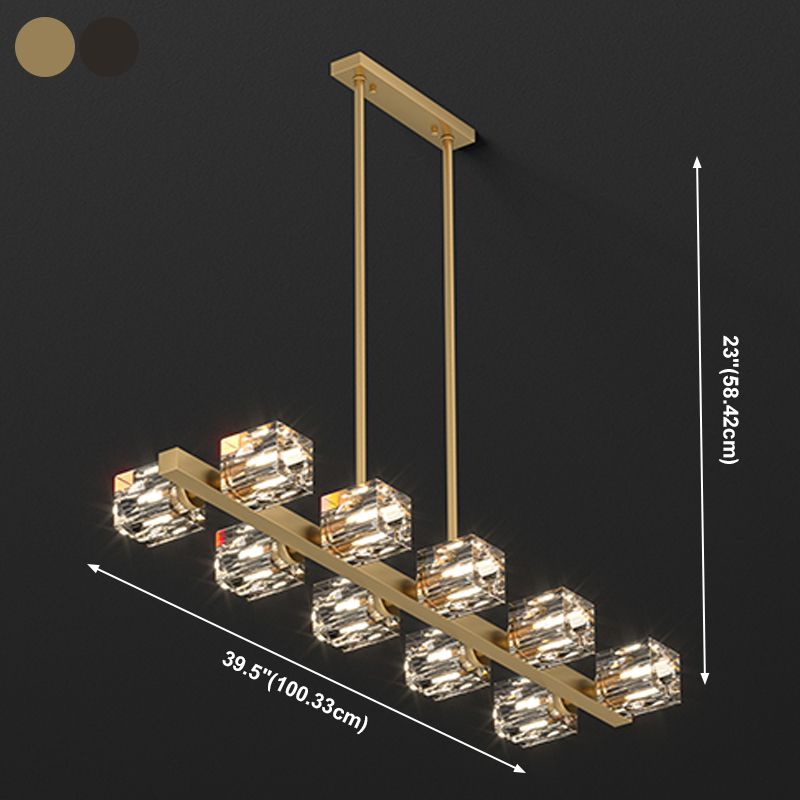 Cube Island Lighting Contemporary Island Lights with Crystal Shade