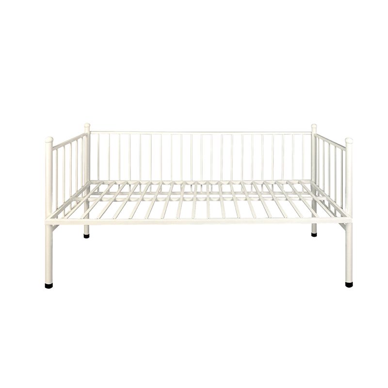 Modern Metal Kids Bed in White Adjustable Height Bed Frame with Guardrails