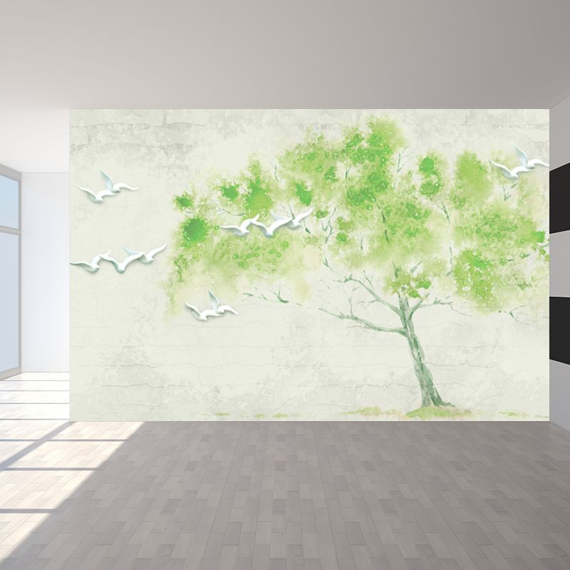 Light Color Botanical Mural Decal Moisture Resistant Contemporary Bathroom Wall Covering