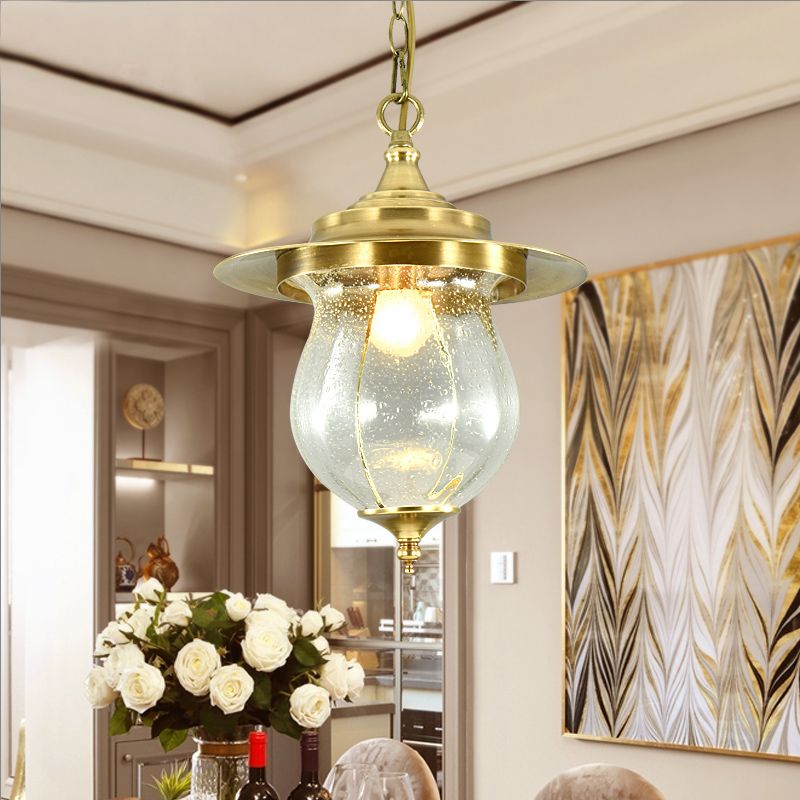 Seeded Glass Urn Pendant Light Colonization 1 Bulb Gold Suspended Lighting Fixture