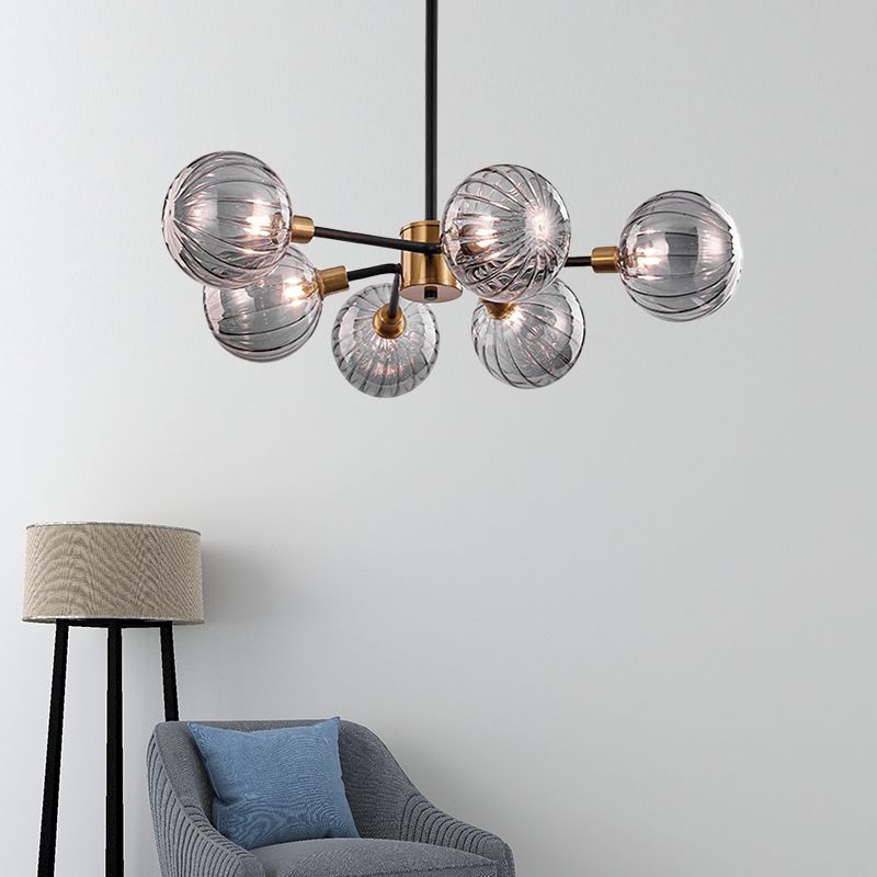 Ball Living Room Chandelier Light Smoke Gray Glass 6 Bulbs Modernism Ceiling Suspension Lamp