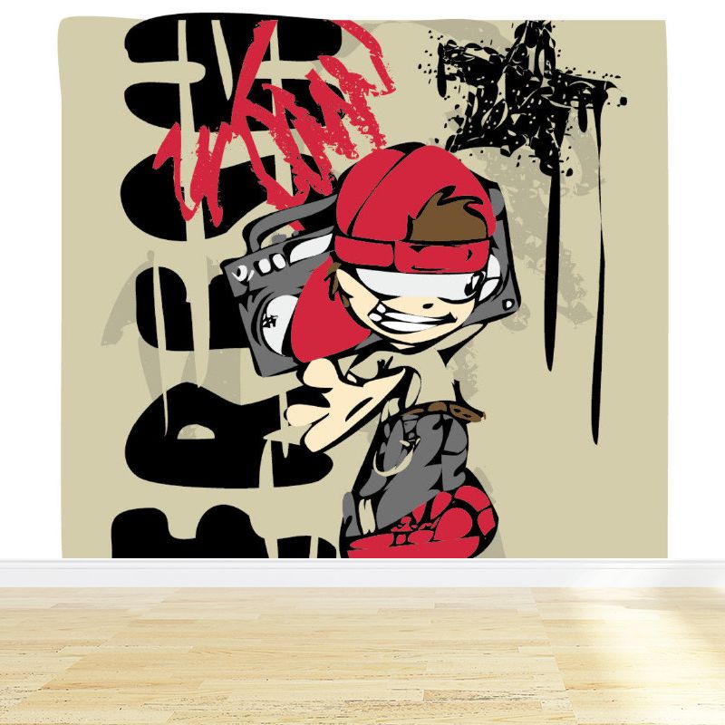 Huge Fashion Graffiti Mural Decal Bedroom Abstract Wall Decor in Pastel Color, Stain Resistant