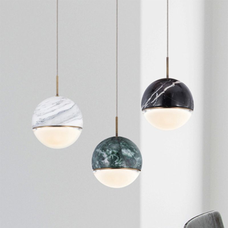 Marble Globe Hanging Light Fixture Postmodern Dining Room LED Pendant Light