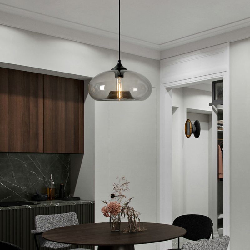 Moderne creatieve single hanging lamp smeedijzeren trommel hanglamp met glazen schaduw