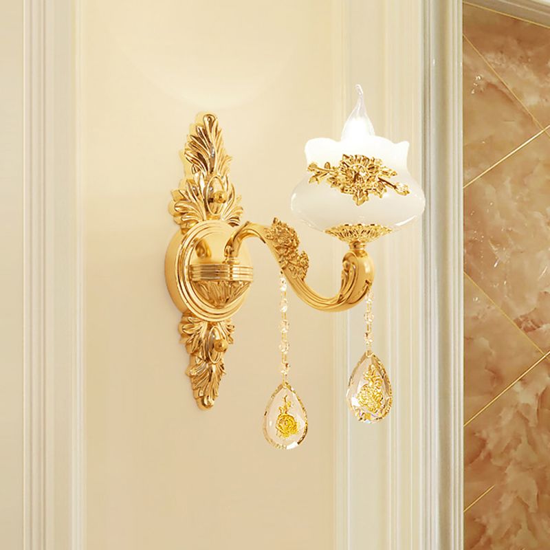 Candle salon Murce Garde d'imitation ancrée Jade Gol Finition Lampe murale avec chute en cristal