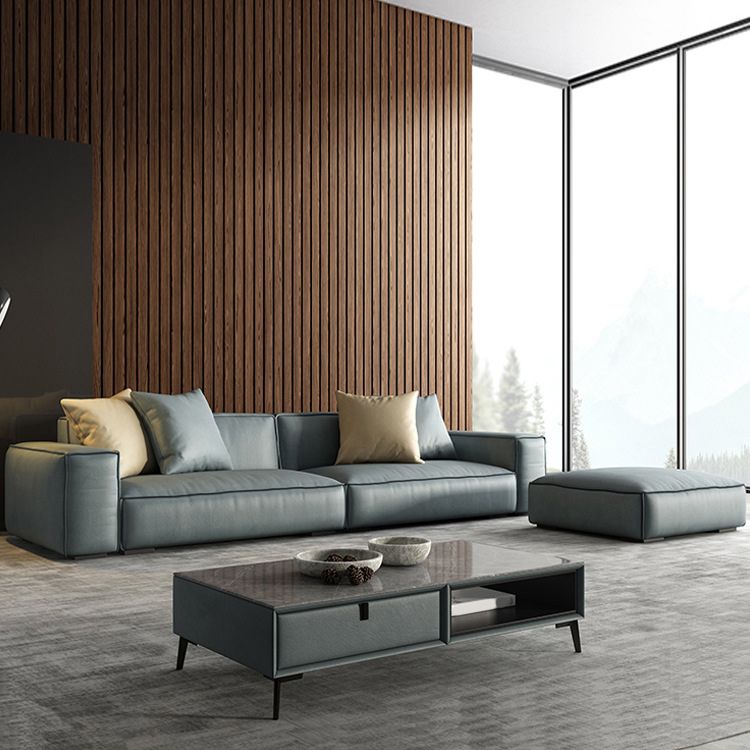 Contemporary Stationary Faux Leather Living Room Seating Square Arm Cushions Sofa