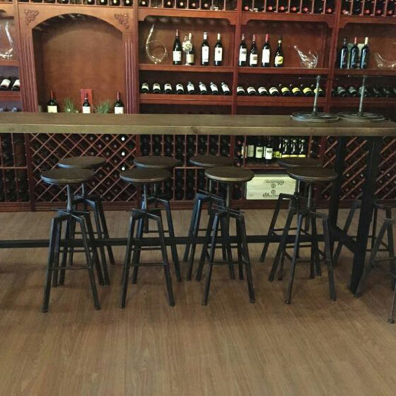 Industrial Leather Wood Counter Bar Stool Armless Adjustable Height Stool