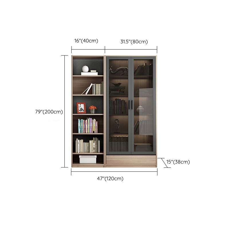 Modern Wooden Bookcase Glass Doors Closed Storage Bookshelf for Home