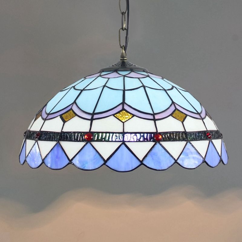 Lampade a cupola Tiffany da 16 "larghe 1 1 lampada appesa al vetro leggero in blu