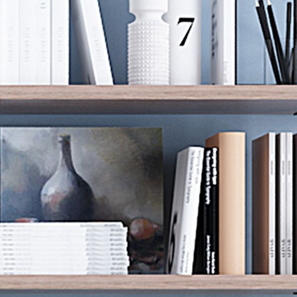Contemporary Pine Solid Wood Bookcase Wall Mounted Metal Frame Closed Back Bookshelf