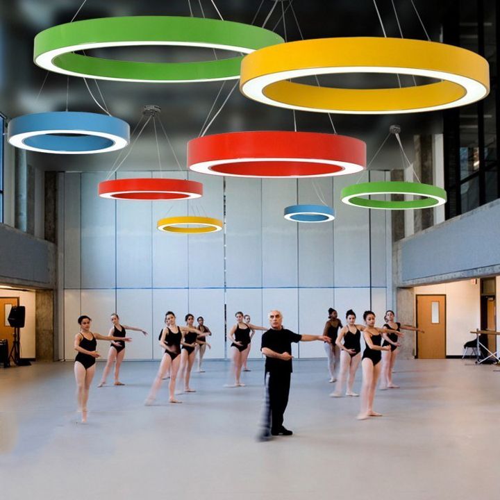 Circular Kindergarten Ceiling Pendant Metallic Minimalist LED Suspension Light