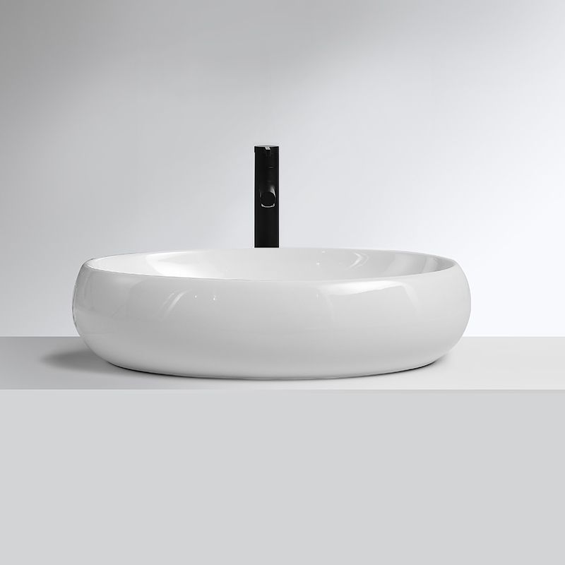 Traditional Vessel Lavatory Sink Oval Porcelain with Pop-Up Drain Basin Sink