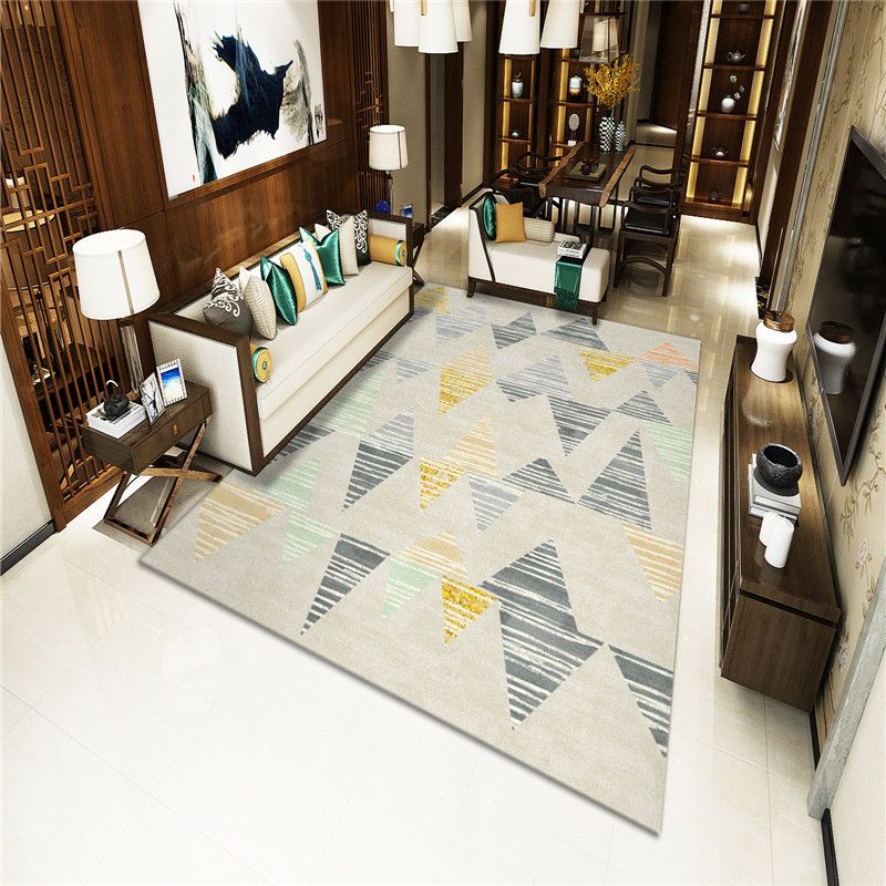 Light Gray Modern Rug Polyester Stripe Indoor Rug Stain Resistant Rug for Home Decor