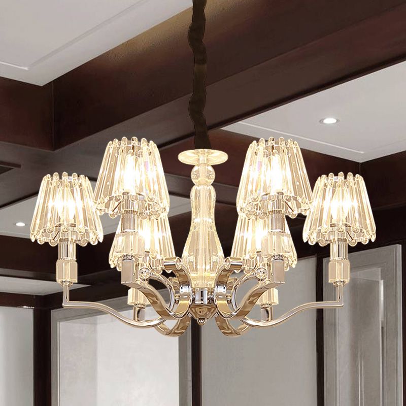 Chrome 6-licht naar beneden verlichting hanger moderne kristallen taps toelopende schaduw kroonluchter voor woonkamer