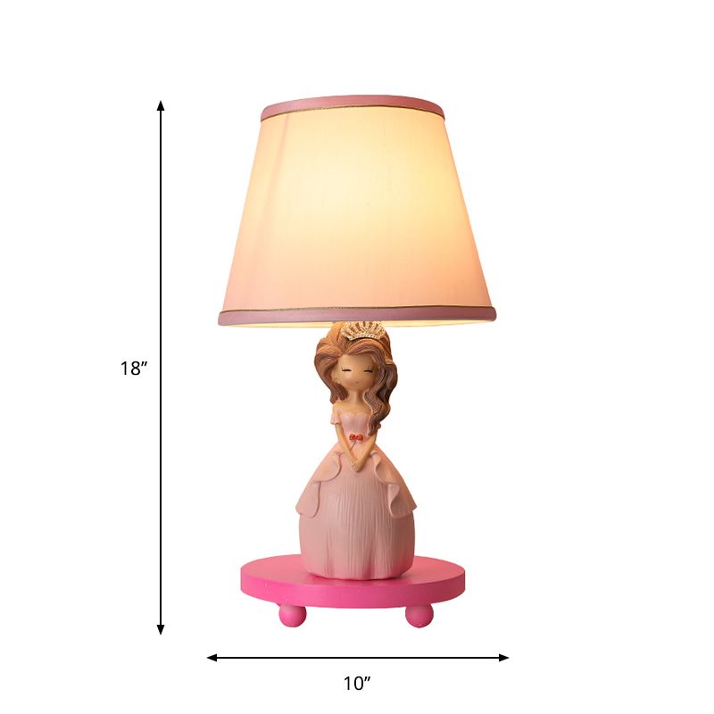 Tissu conique de table de table de table de lampe 1-Bulb Lumière de table de chevet rose avec design princesse