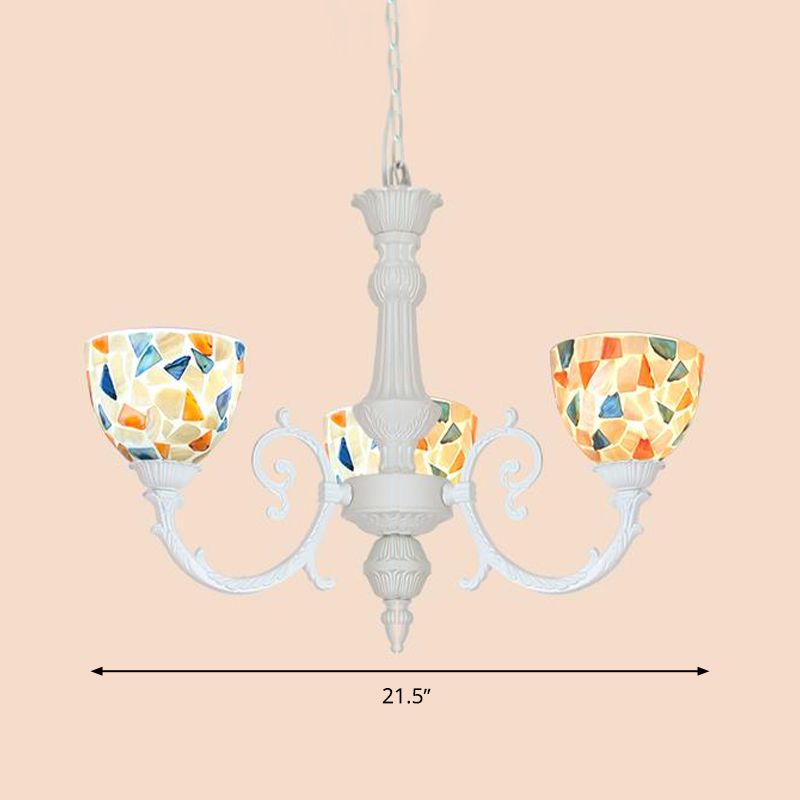 White Mosaic Chandelier Mediterranean 3/5/8 Lights Shell Ceiling Pendant Light for Living Room