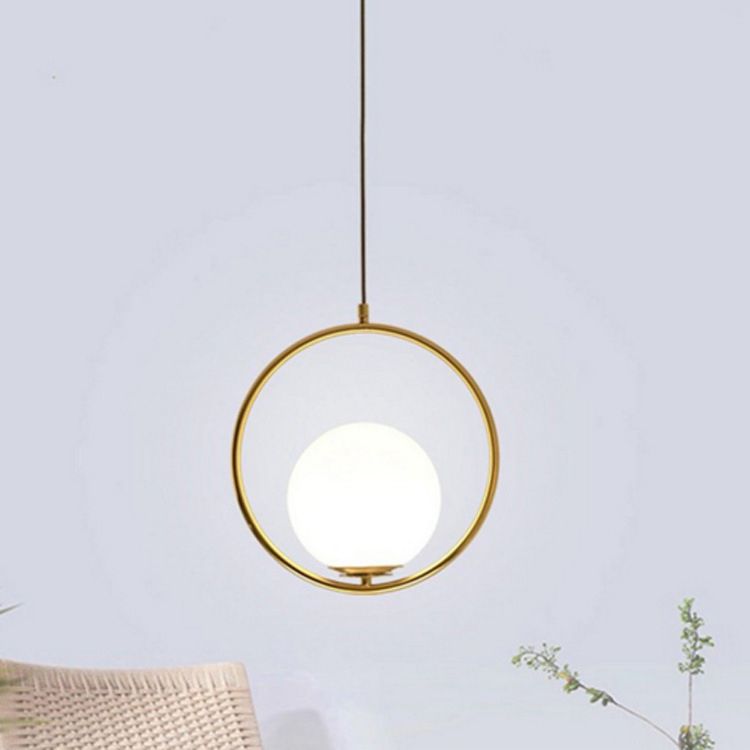 Anello metallico a pendente a sospensione a sospensione a sospensione Bianco di illuminazione a tonalità in vetro bianco con filo regolabile da 47 "