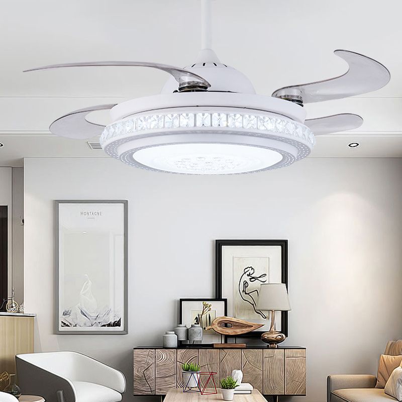 36 "W Simple Circular Hanging ventilatorverlichting LED Acryl Semi Flush plafondlamp in het wit met 4 messen, externe/wandregeling/afstandsbediening en wandregeling