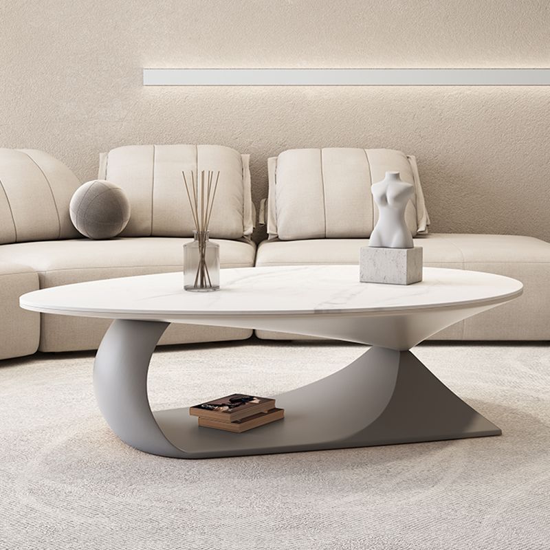 Modern Oval Cocktail Table Trestle Slate Top Coffee or End Table