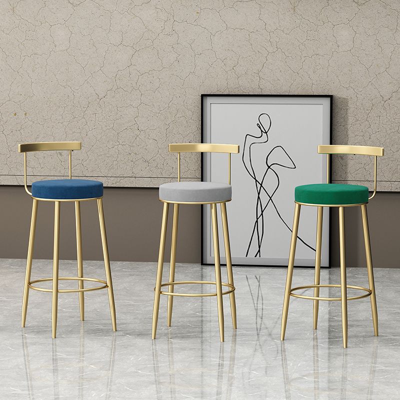 Glam Style Backrest Counter Stool Iron Cafe Bar Stool with Velvet Cushion and Pedal