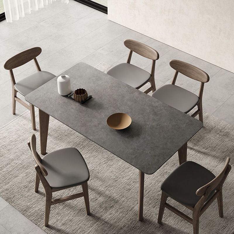 Modern Rectangle Counter Dining Table Brown Wood Finish Legs Dining Table