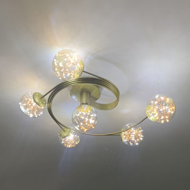 Metal Ball Shade Flush Ceiling Light Modern Style Multi Lights Flush Mount Fixture in Gold