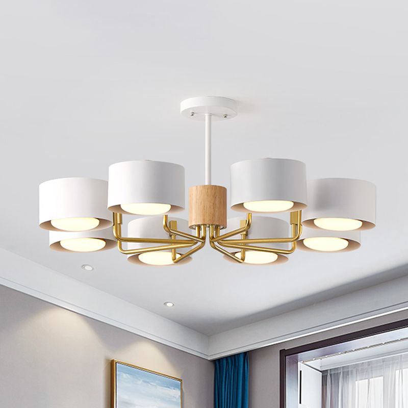 8 têtes salon lustre moderniste gris / vert / blanc finition pendentielle radiale avec ombre en fer à tambour