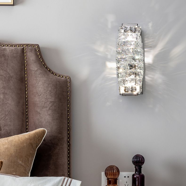 Lámpara de pared de acero inoxidable de pared LED rectangular moderna de lujo con sombra de cristal