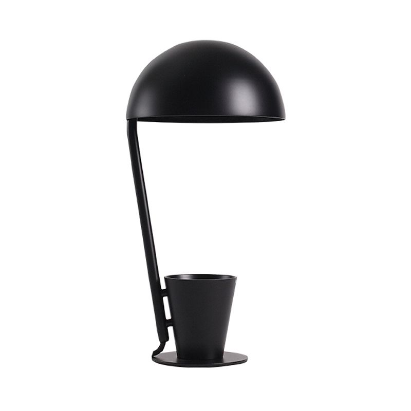 Lámpara de escritorio de tono metálico de domo Estilo contemporáneo 1 Bulbo de lectura negra/gris Luz de libro con taza de almacenamiento