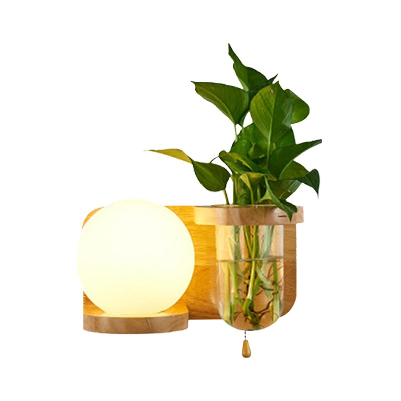 Kugel weiße Glas Wandleuchte Industrie 1 Glühbirnenschlafzimmer LED -Wandlampenlampe in Holz, links/rechts