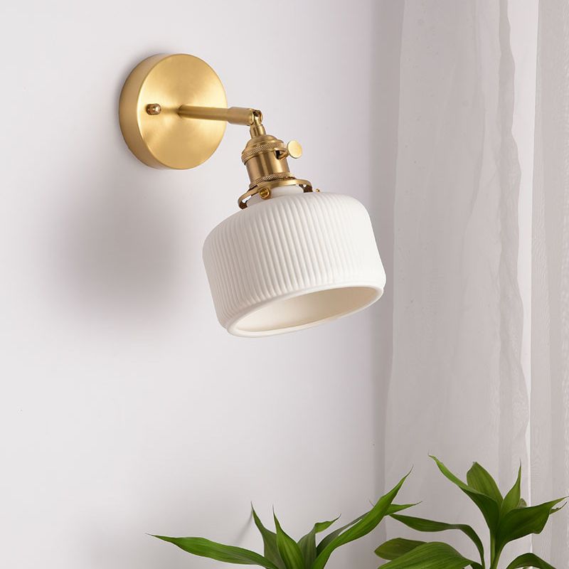 Gold Modern Metal Wall Sconce Geometric Shape Sconce Lights with Ceramic Shade